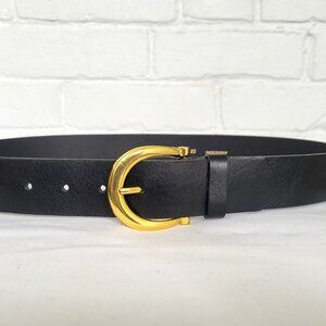 Zara Genuine Leather Black Belt with Gold Buckle Size M